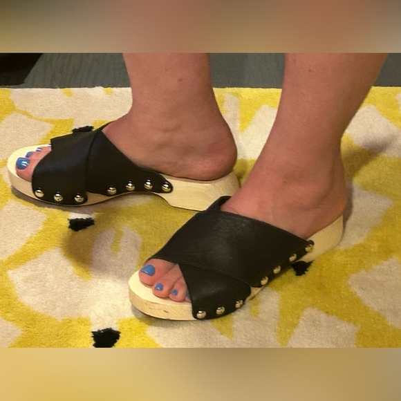 Kelsi Dagger Brooklyn KDB Black Vegan Leather Clog Sandals Sz 37/7 - Picture 7 of 9